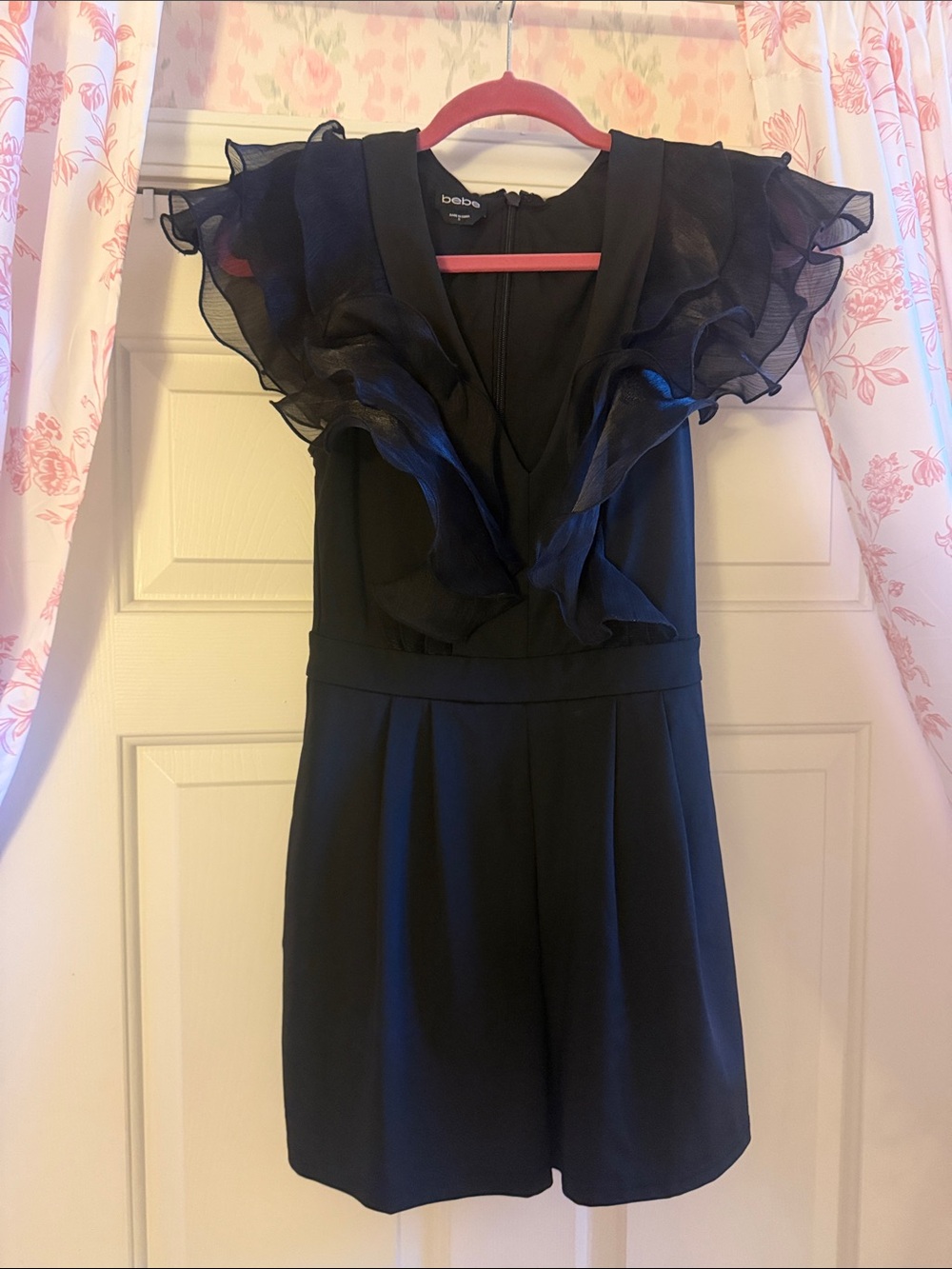 Bebe Black Ruffle-Sleeve Romper